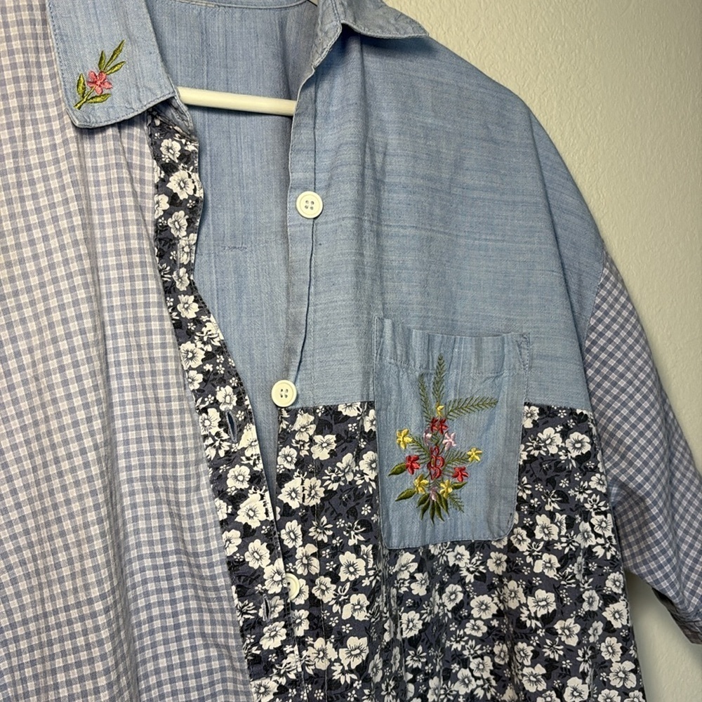 Homemade Patchwork Button Up Dress Embroidered - Picture 2 of 9